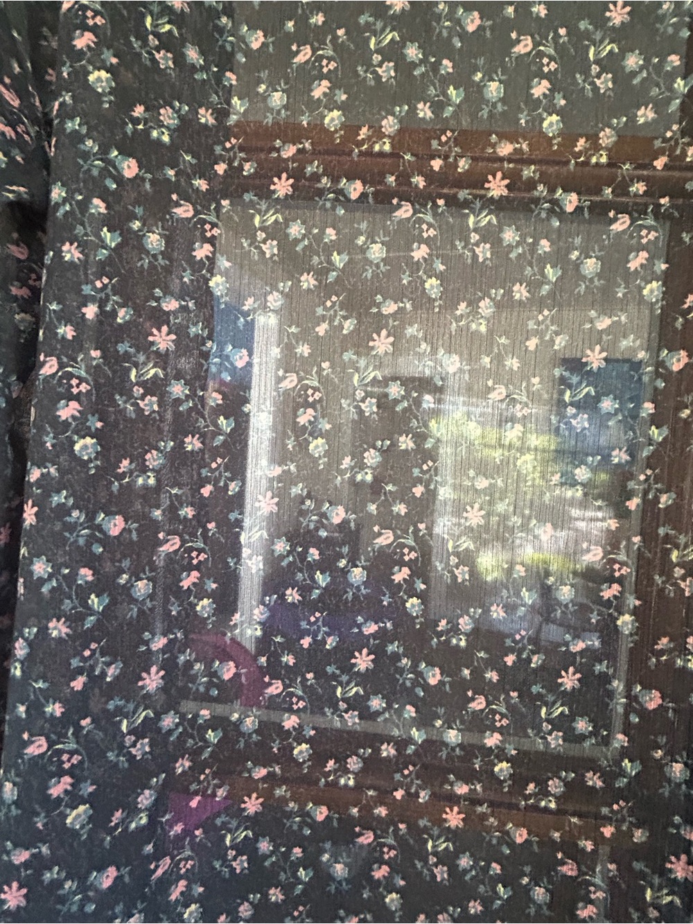 Lucky Brand Black Floral Print kimono/duster with Pink and Green Accents - Picture 3 of 4